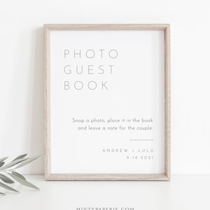 Photo Guestbook Sign, Modern Wedding Guest Book, 100% Editable Template, Minimalist Sign, Instant Download, Templett, DIY 8x10 #094-15S