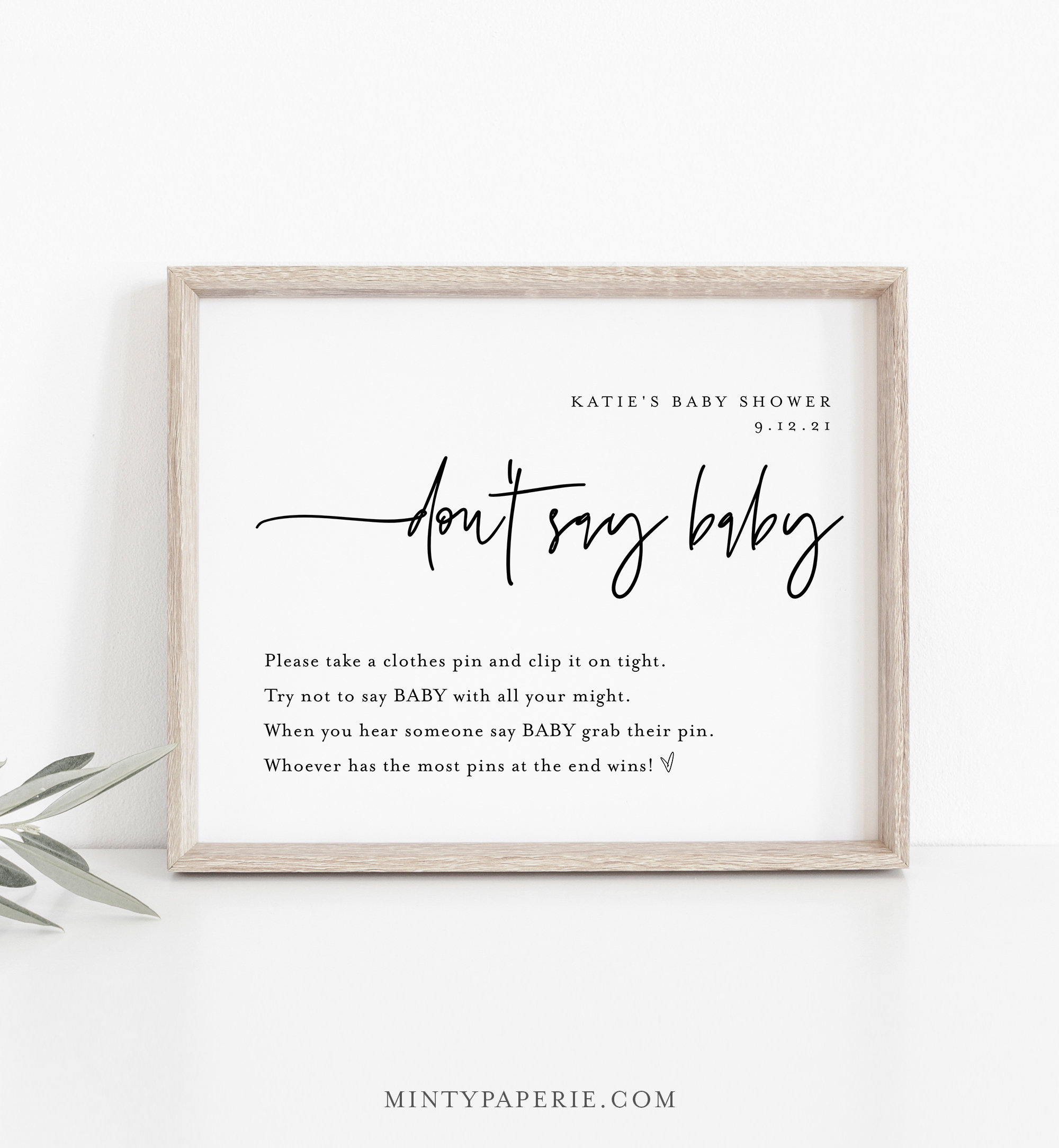 Minimalist Hand Lettering Don't Say Baby Baby Shower Game INSTANT