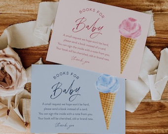 Ice Cream Books for Baby Card, Summer Book Request, Scoop Baby Shower Invitation Book Insert, Editable Text, Instant, Templett #0035-162BFB