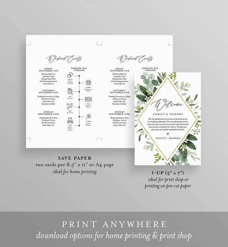 Welcome Letter & Timeline Template, Wedding Order of Events, Welcome Bag Note and Itinerary, INSTANT DOWNLOAD, 100% Editable Text 082-122WB image 4