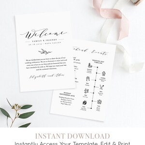 Wedding Itinerary, Welcome Letter Template, Printable Welcome Bag Note, Order of Events, Agenda, Icon Timeline, 100% Editable 037-110WB image 2