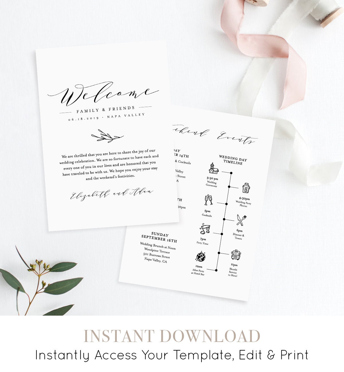Wedding Welcome Bag Note & Timeline : r/weddingstationery