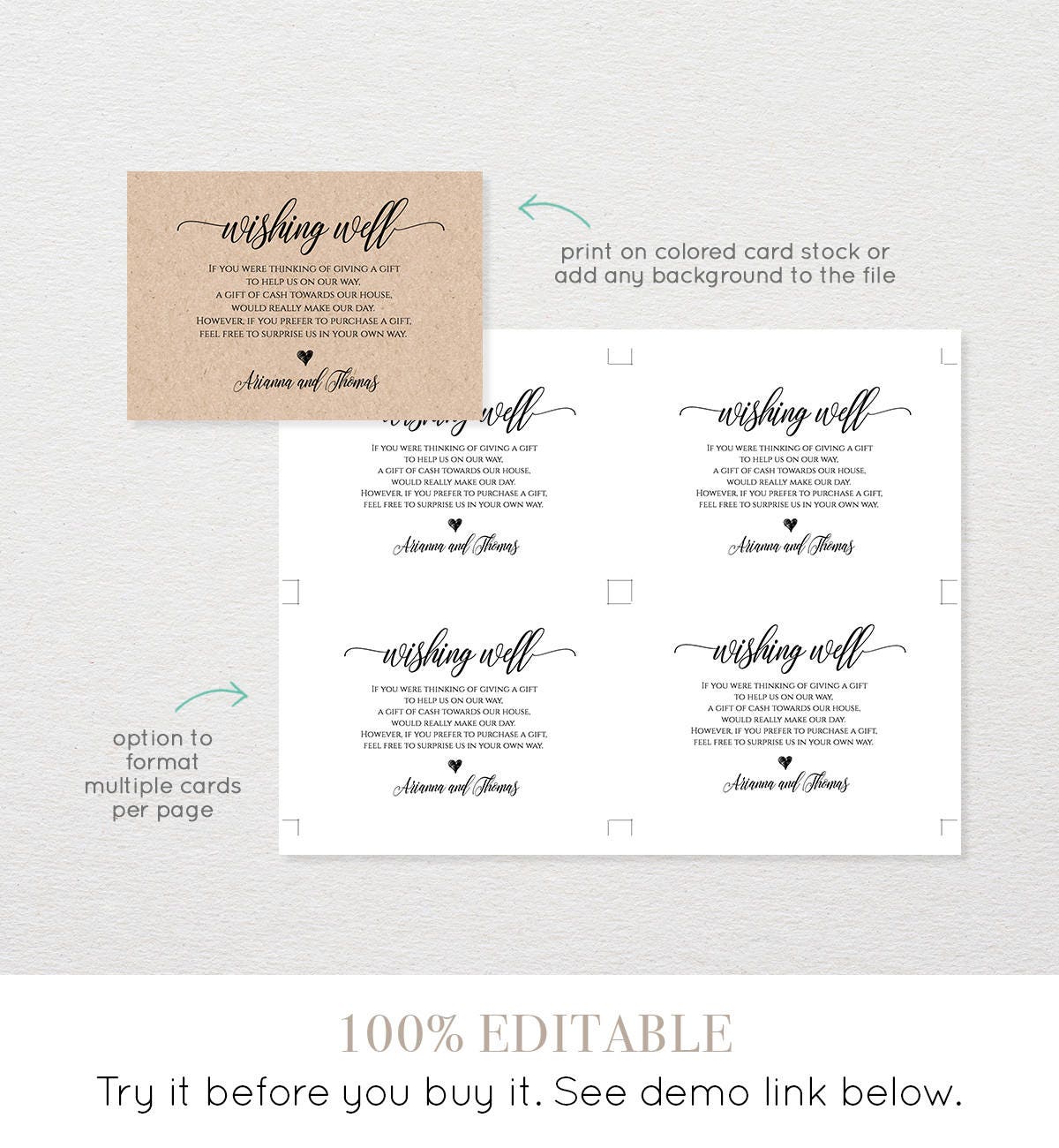 Wedding Gift Registry Insert Card Template Wishing Well -  Portugal