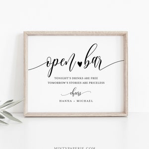 Open Bar Wedding Sign Template, Printable Funny Bar Sign, Editable, INSTANT DOWNLOAD, Bar Menu, Cocktail, Alcohol, Drinks, Templett #008-04S