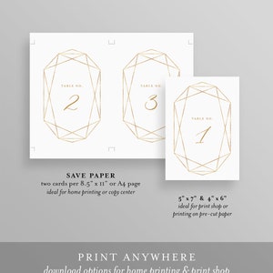 Wedding Table Number Template, Printable Faux Gold Geometric Table Card ...
