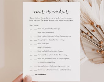 Over or Under Bridal Shower Game, Printable Minimalist Couples Shower Game, Editable Template, Instant Download, Templett #0031-10BRG