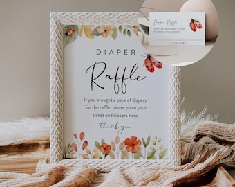 Ladybug Diaper Raffle Game, Printable Love Bug Girl Baby Shower Diaper Raffle Insert and Sign, Editable Template, Instant #0069-20BAG