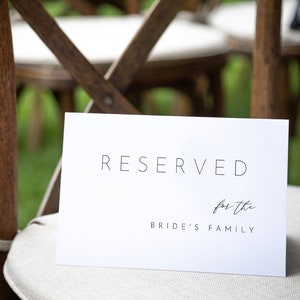 Minimalist Reserved Seat Card, Modern Wedding Reserved Seating Tent Card, Editable Template, INSTANT DOWNLOAD, Templett, 5.5x8.5 #094-101RS