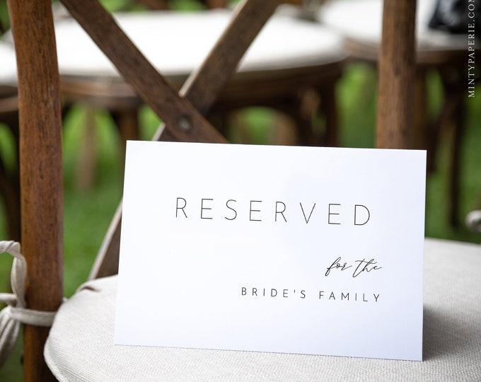 Minimalist Reserved Seat Card, Modern Wedding Reserved Seating Tent Card, Editable Template, INSTANT DOWNLOAD, Templett, 5.5x8.5 #094-101RS