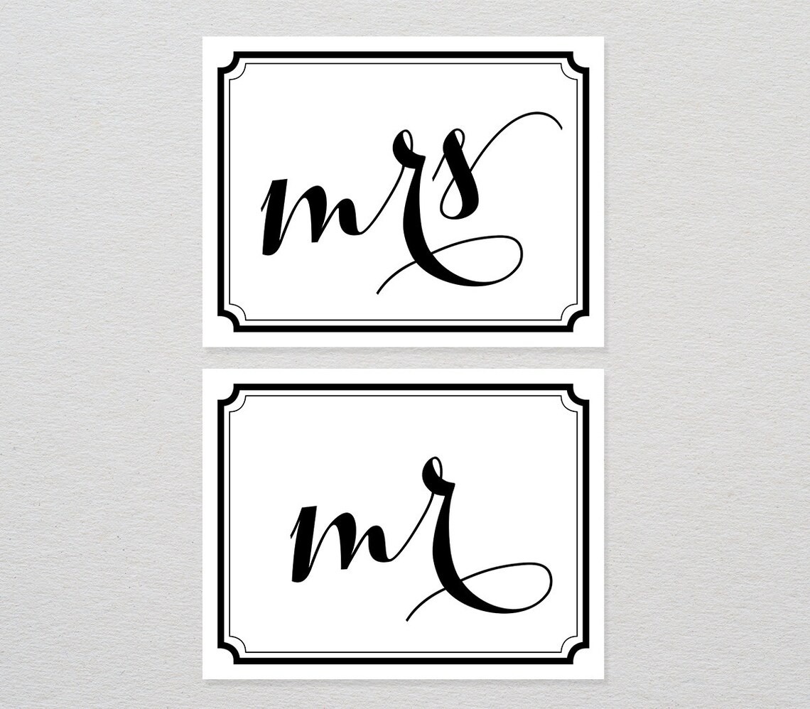 Mr and Mrs Chair Sign Printable Wedding Chair Sign DIY Bride - Etsy