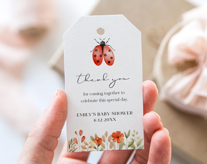 Ladybug Favor Tag, Birthday Tag, Girl Baby Shower Thank You Tag, Ladybug Birthday, Instant Download, Editable Template, Templett #0069-260FT