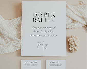 Diaper Raffle Game, Printable Minimalist Baby Shower Game, Raffle Ticket Insert and Sign, Editable Template, INSTANT DOWNLOAD #0026-293BASG