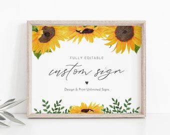 Sunflower Custom Sign Template, Rustic Wedding or Bridal Shower Table Sign, Create Any Sign, Instant Download Templett 5x7, 8x10 #0010-164CS