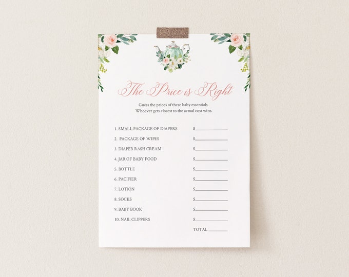 The Price Is Right Baby Shower Game Template, Tea Party Baby Price, Printable, 100% Editable Text, Instant Download, Templett #085-179BASG