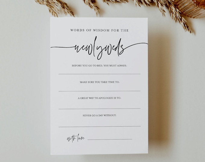 Words of Wisdom for the Newlyweds, Advice Card, Well Wishes, Minimalist Wedding, Editable, INSTANT DOWNLOAD, Templett #0009-396BG