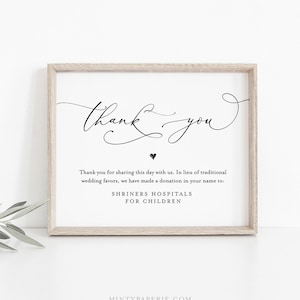 Plantilla en lugar de favores, DESCARGA INSTANTE, 100% Editable, Signo de donación de boda imprimible, Gracias, Tarjeta de caridad, 5x7 y 8x10 #CHM-06
