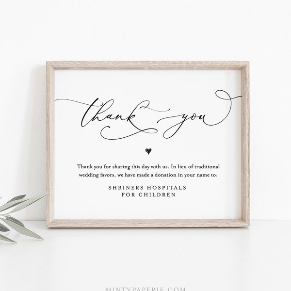 In Lieu of Favors Template, INSTANT DOWNLOAD, 100% Editable, Printable Wedding Donation Sign, Thank You, Charity Card, 5x7 & 8x10 #CHM-06