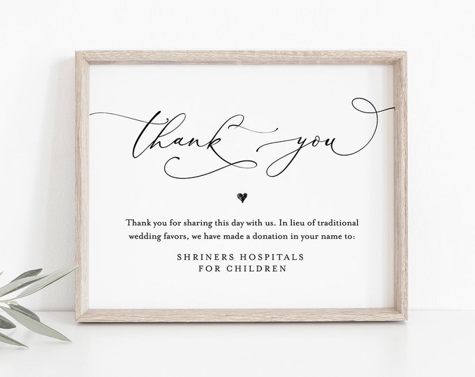 In Lieu of Favors Template, INSTANT DOWNLOAD, 100% Editable, Printable Wedding Donation Sign, Thank You, Charity Card, 5x7 & 8x10 #CHM-06