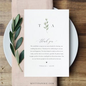 Plantilla de carta de agradecimiento, nota de agradecimiento de recepción de boda, descarga instantánea, imprimible en lugar de tarjeta de favor, totalmente editable #0004B-147TYN