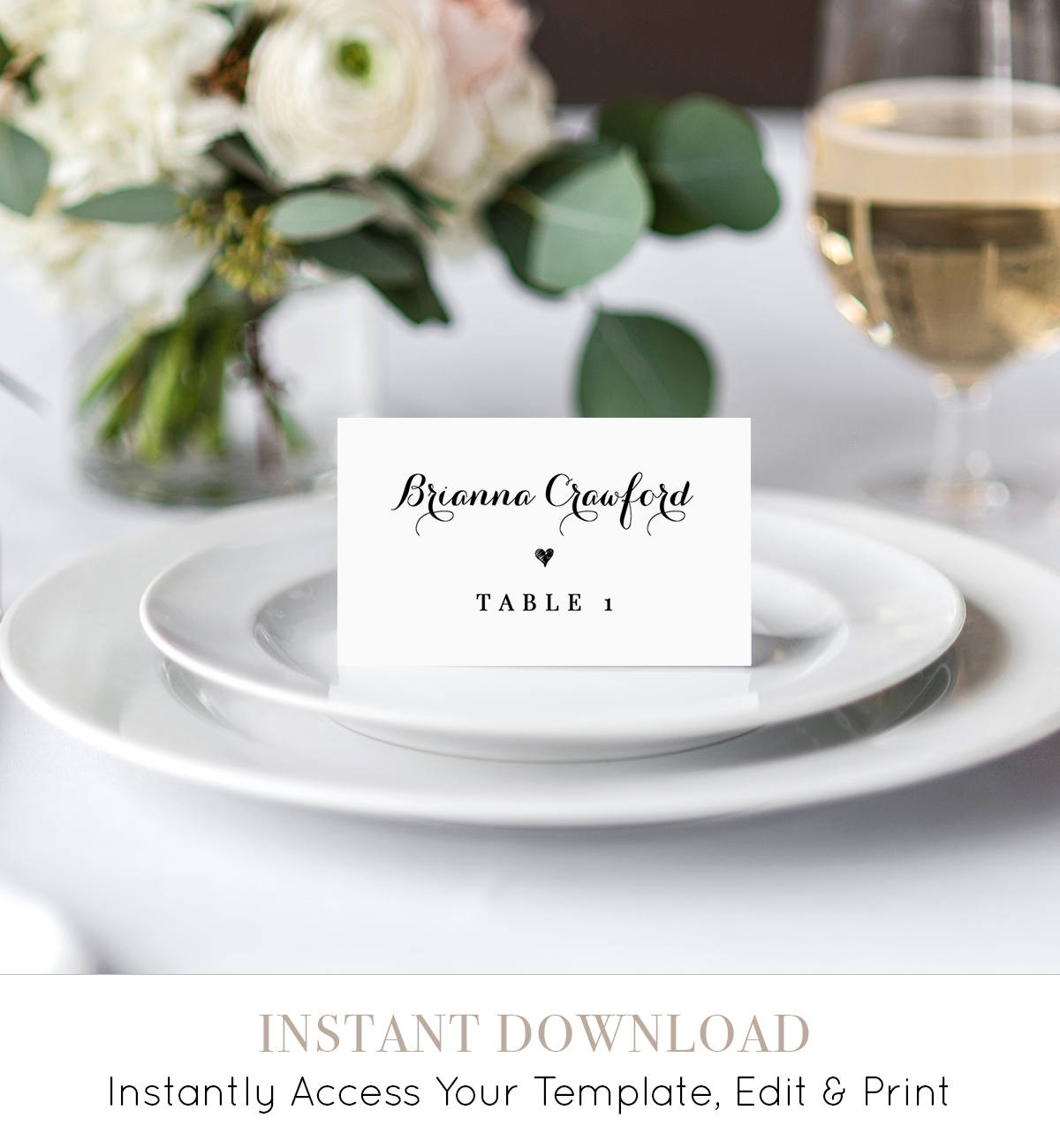 Wedding Place Card Template Printable Escort Card Name Card