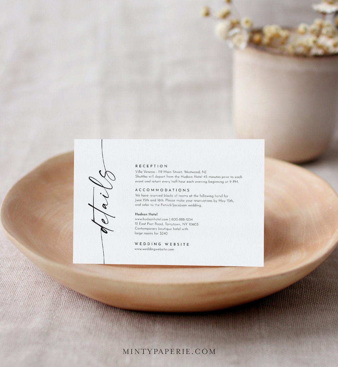 Modern Details Card Minimalist Wedding Invitation Insert Etsy