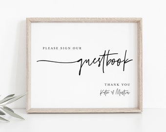 Minimalist Guestbook Sign, Editable Template, Printable Guest Book, Modern Wedding Tabletop Sign, Instant Download, Templett 8x10 #0009-23S