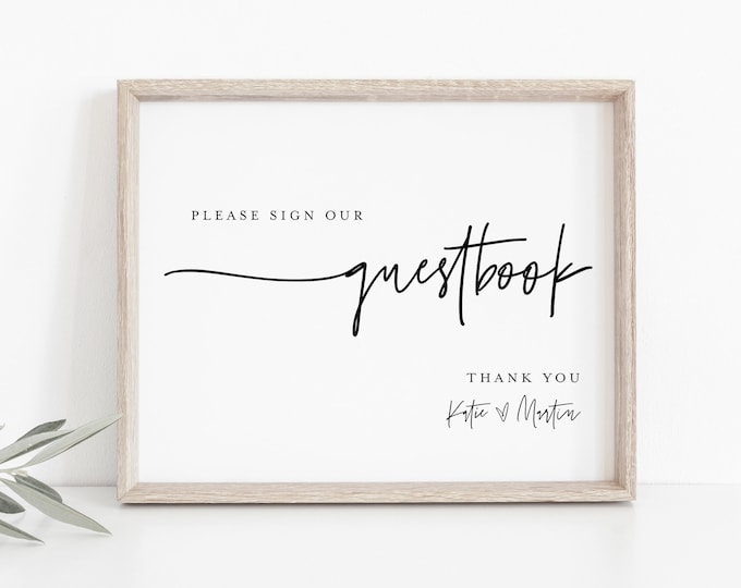 Minimalist Guestbook Sign, Editable Template, Printable Guest Book, Modern Wedding Tabletop Sign, Instant Download, Templett 8x10 #0009-23S