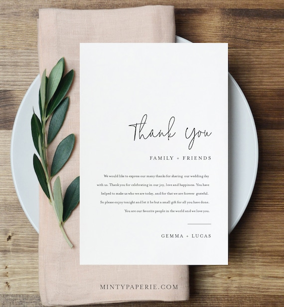 Lettera di ringraziamento minimalista nota tovagliolo - Etsy ...