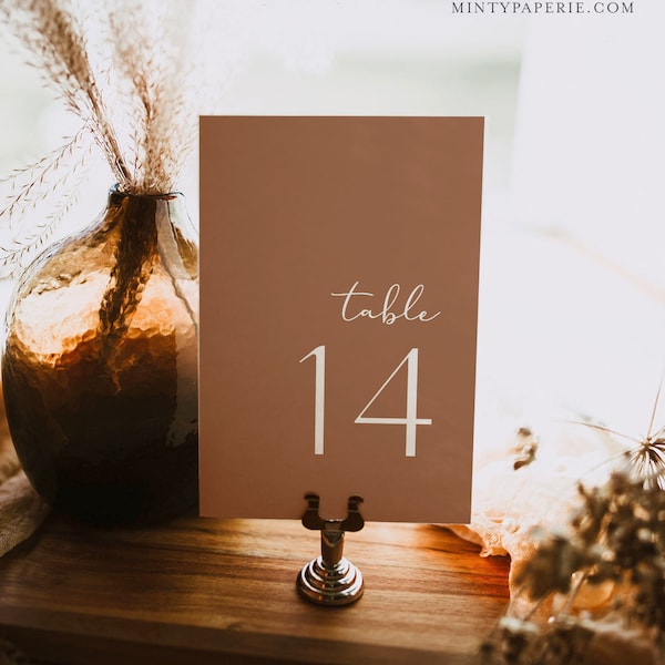 Terracotta Table Number Card Template, Minimalist Wedding Table Number, Editable, INSTANT DOWNLOAD, Templett, DIY 4x6 #0020-193TC