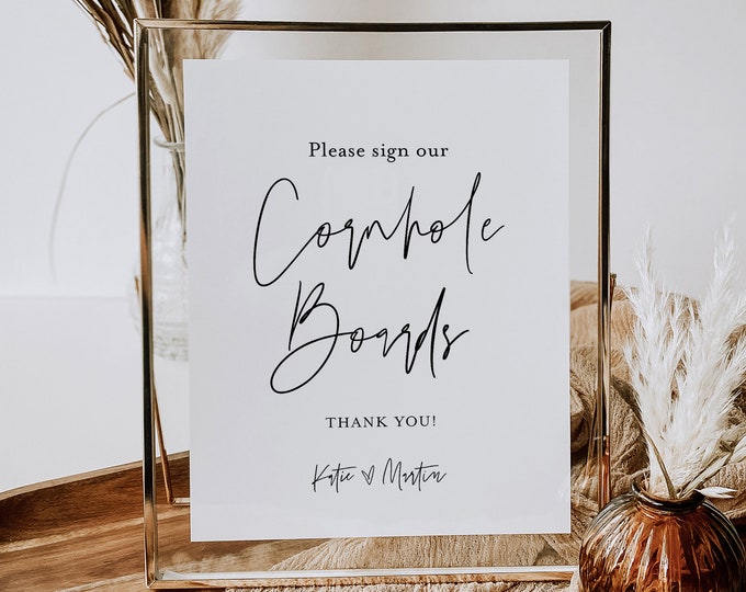 Cornhole Board Guestbook Sign, Sign Our Cornhole, Editable Template, Guest Book Alternative, Modern Wedding Table Sign, Templett #0009-76S