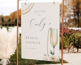 Pearls and Prosecco Bridal Shower Welcome Sign, Editable Template, Printable Brunch and Bubbly, Instant Download, 18x24, 24x36 #0065-364LS