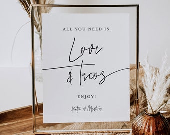 Taco Bar Sign, All You Need is Love and Tacos, Taco Bout Love, Modern Wedding Taco Table Sign, Instant Download, Templett #0009-77S