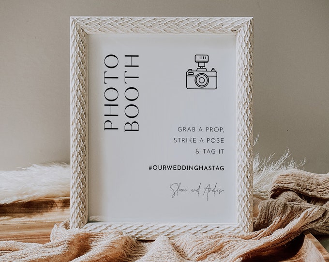 Photo Booth Sign, Printable Minimalist Wedding Photo Booth Props, Modern Photobooth Sign, Instant Download, Templett, 8x10 #0026B-29S