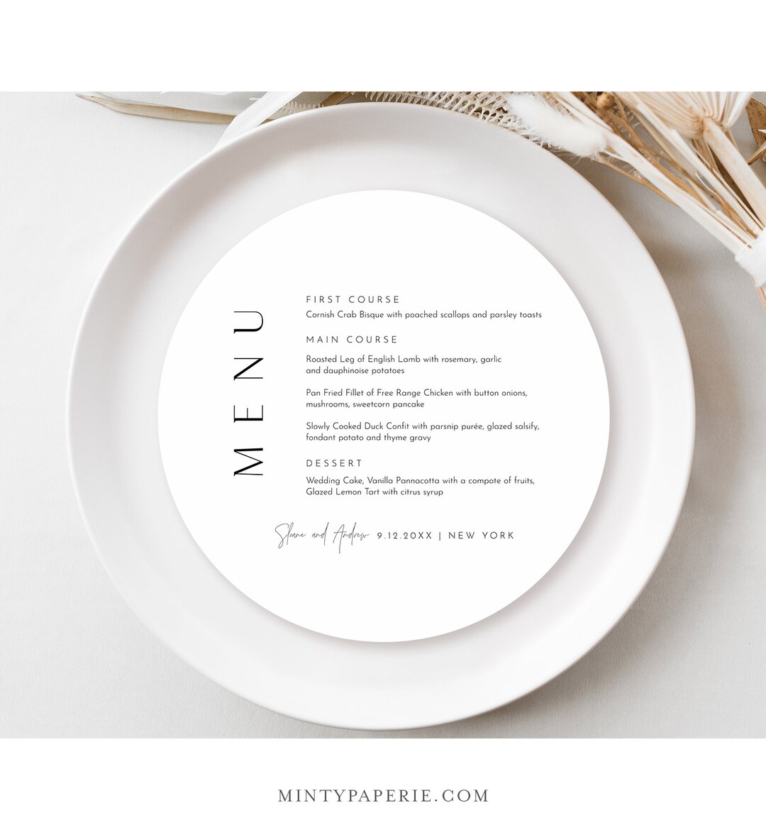 Round Minimalist Menu Template Printable Modern &amp; Simple - Etsy