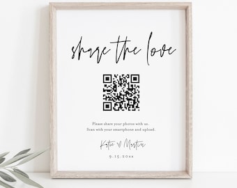 Share the Love QR Code Sign, Photo Album Share QR Code, Photo Sharing App, Google Photos, Editable Template, Templett, 8x10 #0009-78S
