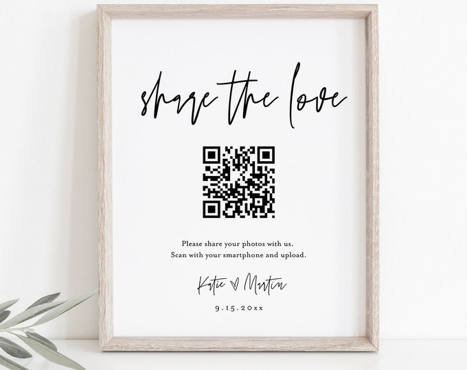 Share the Love QR Code Sign, Photo Album Share QR Code, Photo Sharing App, Google Photos, Editable Template, Templett, 8x10 #0009-78S