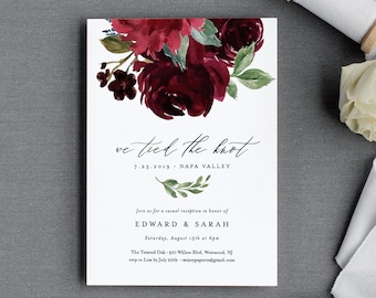 Elopement Wedding Invitation Template, Printable Boho Reception Party, We Tied the Knot, 100% Editable Text, INSTANT DOWNLOAD #062-117EL