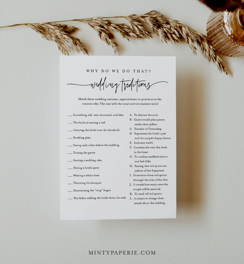 Wedding Traditions Bridal Shower Game Template Minimalist Etsy
