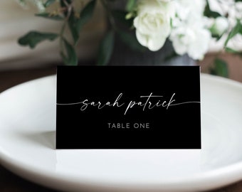 Classic Black Place Card Template, Printable Modern Wedding Buffet Card & Meal Option, Instant Download, Editable, Templett #0034B-214PC