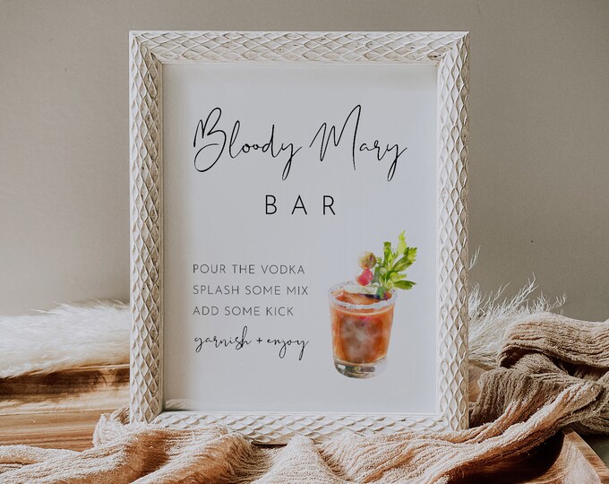 Bloody Mary Bar Sign, Bridal Shower, Wedding Bloody Mary Drink Sign, Cocktail, Editable Template, Instant Download, Templett 8x10 #0031-48S