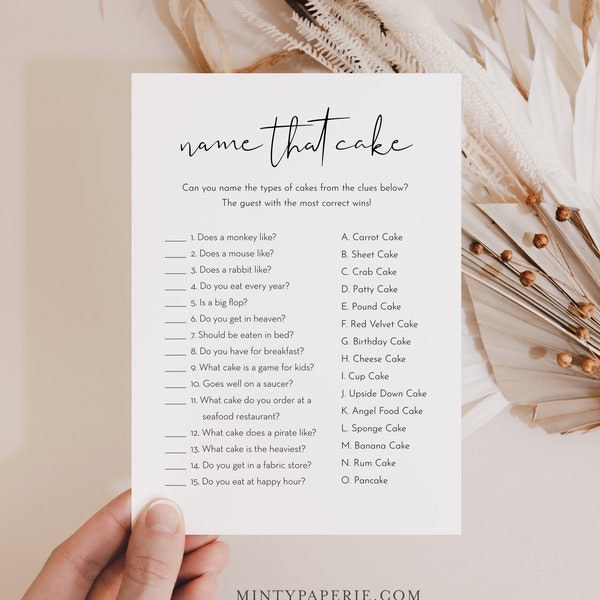 Name That Cake Bridal Shower Game, Printable Minimalist Wedding Cake Game, Instant Download, Editable Template, Templett #0031-22BRG