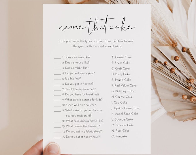 Name That Cake Bridal Shower Game, Printable Minimalist Wedding Cake Game, Instant Download, Editable Template, Templett #0031-22BRG