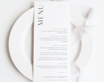 Minimalist Menu Template, Printable Modern & Simple Wedding Dinner Menu Card, 100% Editable, INSTANT DOWNLOAD, Templett #0026B-210WM