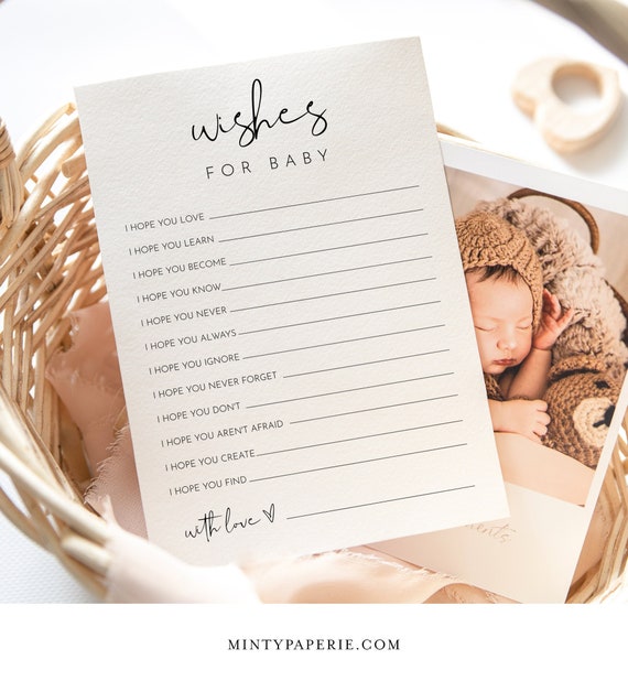 Wishes For Baby Card, Advice for Baby, Minimalist Baby Shower, 100% Editable Template, INSTANT DOWNLOAD, Templett, 5x7 #0031-297BASG