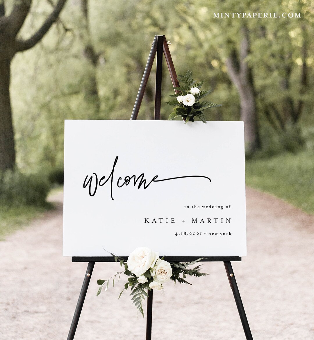 Welcome Modern Script Modern Script Welcome Sign, Minimalist Wedding Welcome Poster, 100% ...