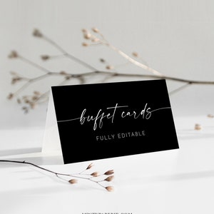 Buffet Card Template, Food Label, Classic Black Wedding Buffet Printable, Instant Download, 100% Editable Text, Templett #0034B-111BC