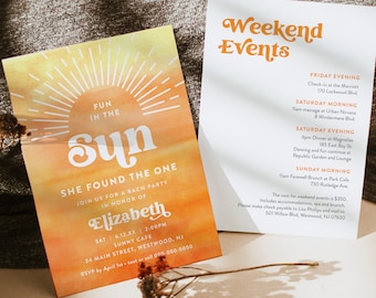 Bachelorette Beach Weekend Invitation & Itinerary, Summer, Retreat, Fun in the Sun, Editable Template, Instant Download, Templett 0048-169BP