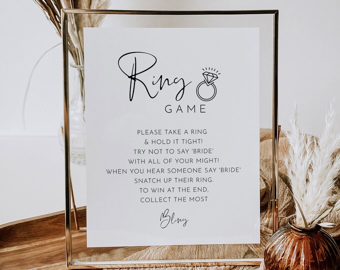 Ring Game, Minimalist Bridal Shower Game, Don't Say Bride Game, Printable, Editable Template, Instant Download, Templett #0031-30BRG