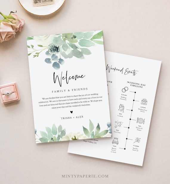 Geometric Wedding Welcome Template Wedding Hotel Welcome Note INSTANT DOWNLOAD Editable Eucalyptus Wedding Welcome Labels WB105