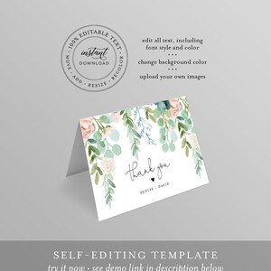 Lush Garden Thank You Card, Greenery Wedding / Bridal Shower, Editable Template, Flat and Folded, Instant Download, Templett #068A-155TYC image 5